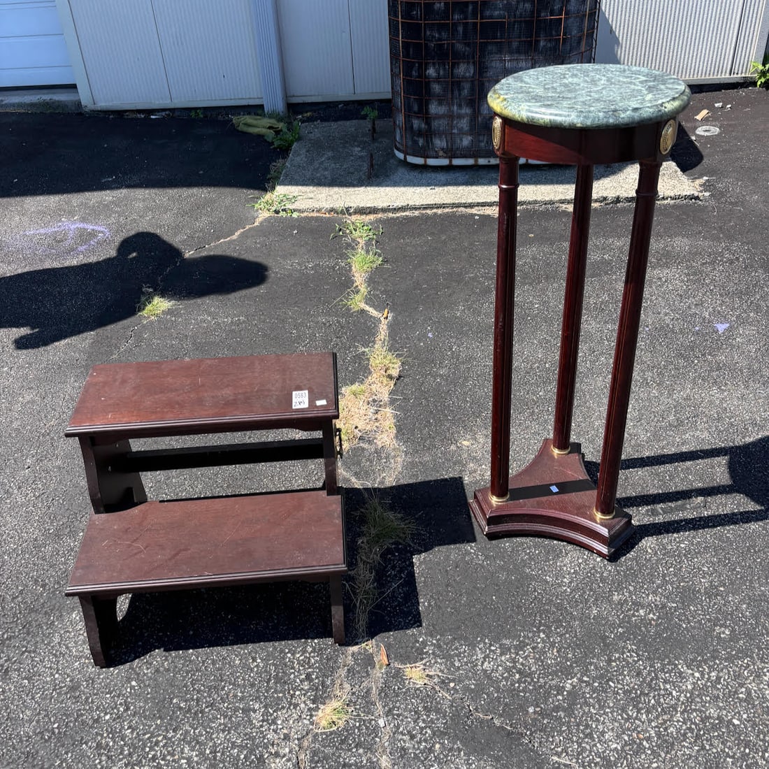 2 Contemporary mahogany pcs, small stool and marble top plant stand. (1 of 1)