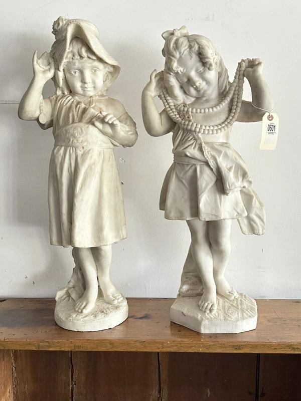 2 composition young girl garden statues made to look like marble, good condition, measure approx (1 of 1)