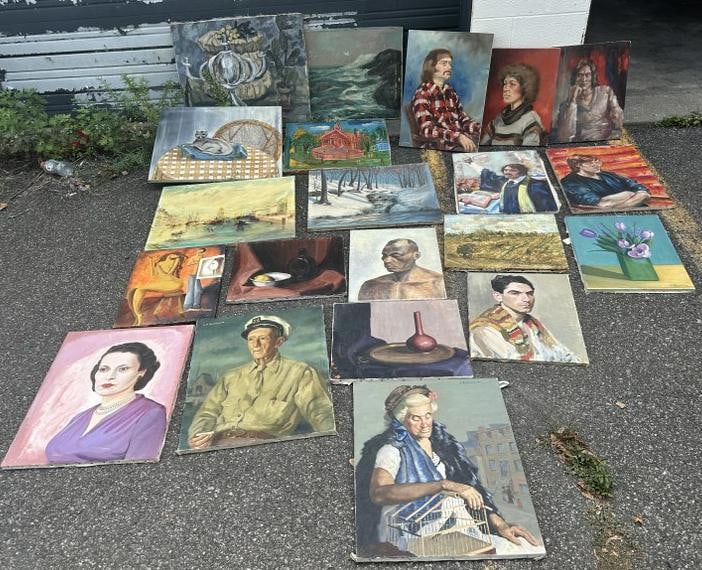 Nice lot oil on canvas paintings including portraits from Hudson NY estate of Albert Burnette (1 of 9)