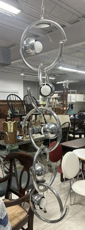 Cool Mid Century chrome hanging light fixture, some wear to chrome, found in local estate, believe (1 of 2)