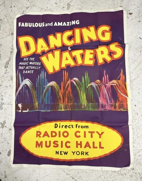 Poster ( as is condition ) has tears, but no missing pieces, should be linen backed, for ( FABULOUS: Poster ( as is condition ) has tears, but no missing pieces, should be linen backed, for ( FABULOUS and AMAZING DANCING WATERS Direct from RADIO CITY MUSIC HALL NEW YORK ) , found in trunk folded in u