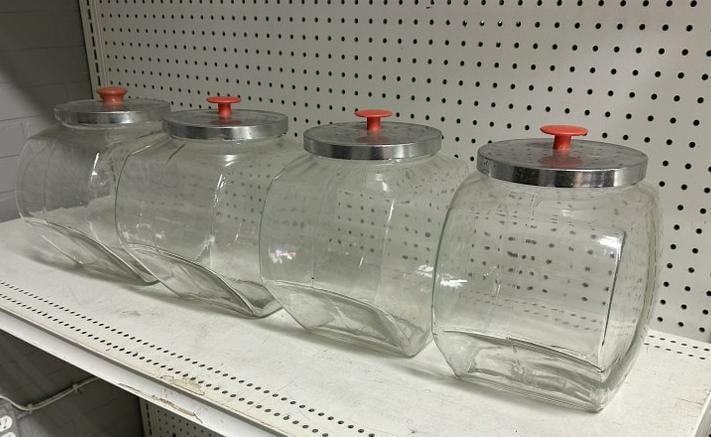 (4) 1950's or 60's store counter top candy jars with chrome lids, found in local estate, nice (1 of 3)