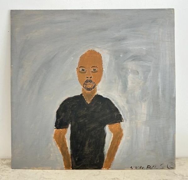 Earl Swanigan (1964 - 2019)  Outsider Artist o/b self portrait, signed on bottom as pictured, (1 of 3)