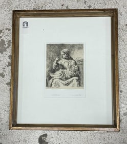 Jean Francois Millet 1861 etching Woman feeding her child, nicely framed and matted, from local