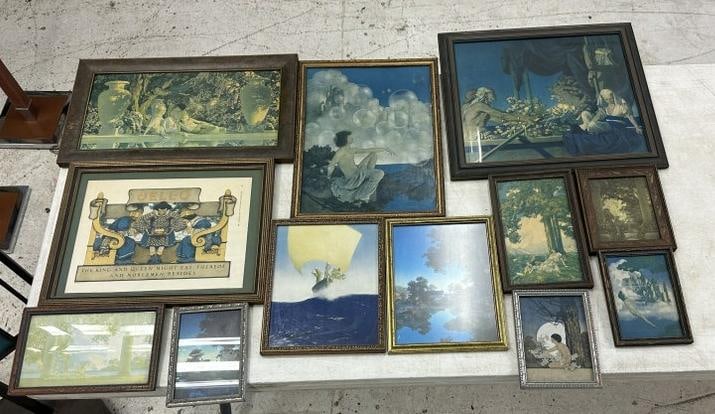(12) framed MAXFIELD PARRISH prints and one advertisement, from NYC estate, some unusual ones, good (1 of 5)