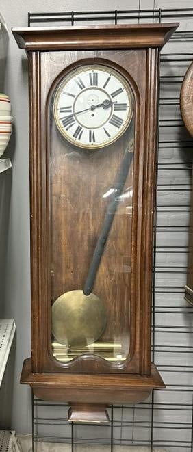 Estate 52" tall wall clock, just as we found it, had 3 weights and pendulum inside, case looks like (1 of 4)