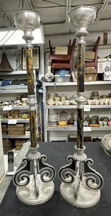 Pair 40.5" high decorative candlesticks, most likely from a Church or Fraternal organization. Nice (1 of 3)