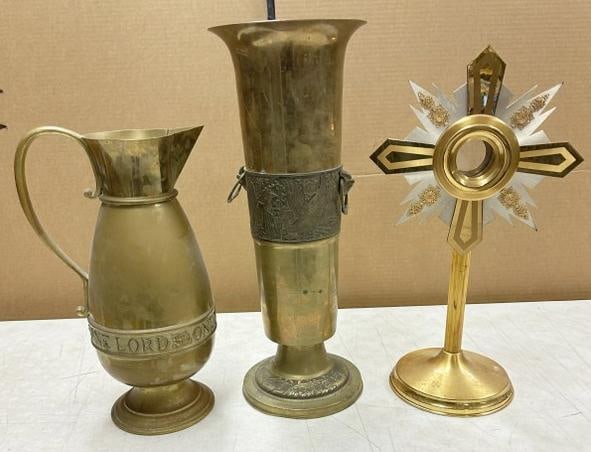 (3) older brass Church accessories, from Boston estate we are selling, just as we cound them…. (1 of 5)