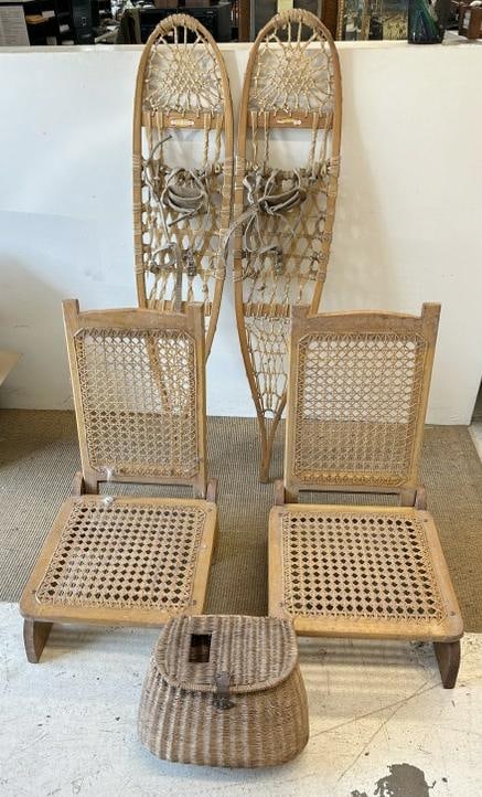 Outdoor estate lot includes pair of snowshoes, folding ice fishing chairs and creel. Just as we (1 of 4)