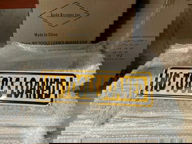 7 cases NO TOOLS LOANED tin embossed signs (5.5" X 18") plus approx. 100 loose.