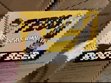 9 cases TED WILLIAMS CREAMY ROOT BEER tin embossed signs (11.75" X 17") 378 pcs.