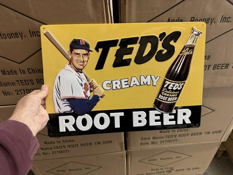 9 cases TED WILLIAMS CREAMY ROOT BEER tin embossed signs (11.75" X 17") 378 pcs. (1 of 1)