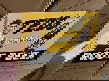 9 cases TED WILLIAMS CREAMY ROOT BEER tin embossed signs (11.75" X 17") 378 pcs.