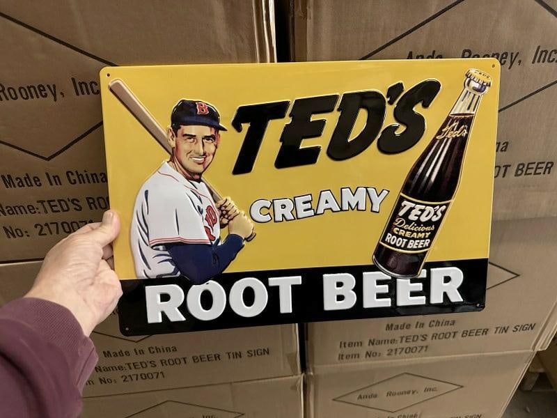 9 cases TED WILLIAMS CREAMY ROOT BEER tin embossed signs (11.75" X 17") 378 pcs. (1 of 1)