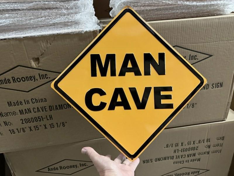 9 cases MAN CAVE tin embossed signs plus loose ones (18" X 18") (1 of 1)