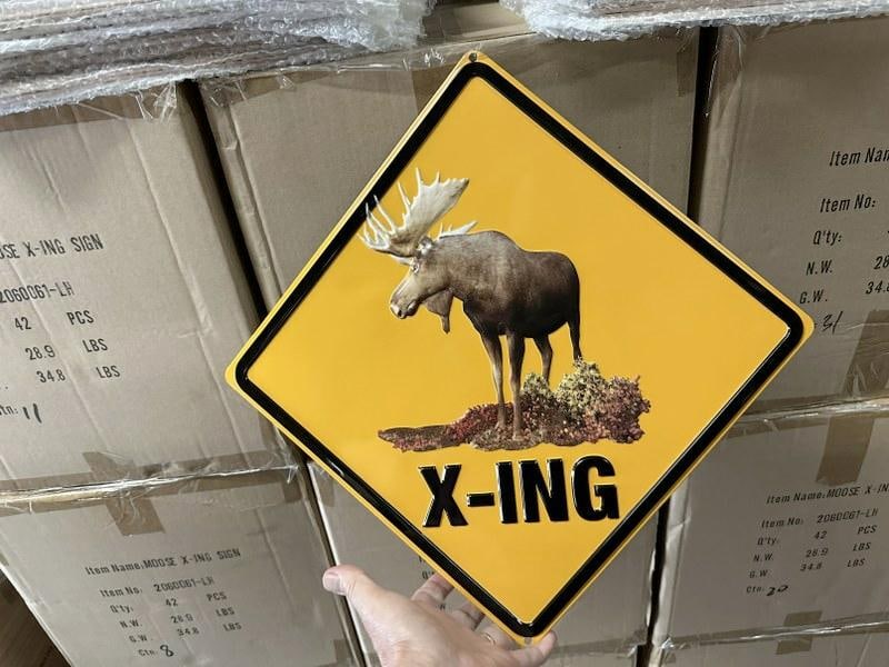 10 cases MOOSE CROSSING tin embossed signs (17.5" X 17.5") 420 pcs. (1 of 1)