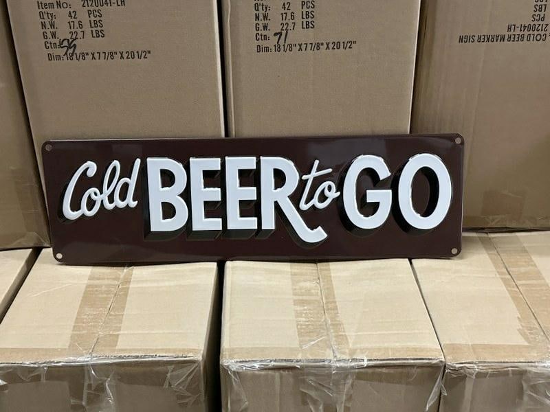 10 cases COLD BEER TO GO tin embossed signs plus 1 sleeve loose (5.5" X 18") 420 pcs plus. (1 of 1)