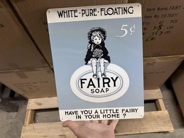 8 cases FAIRY SOAP tin embossed signs (14" X 11")