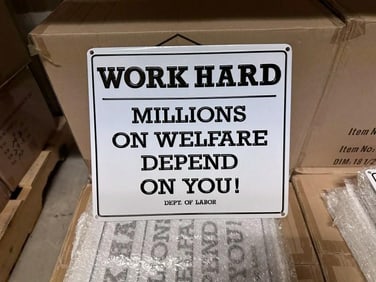 5 cases WORK HARD tin embossed signs plus loose ones (11" X 12.5") 210 pcs plus.