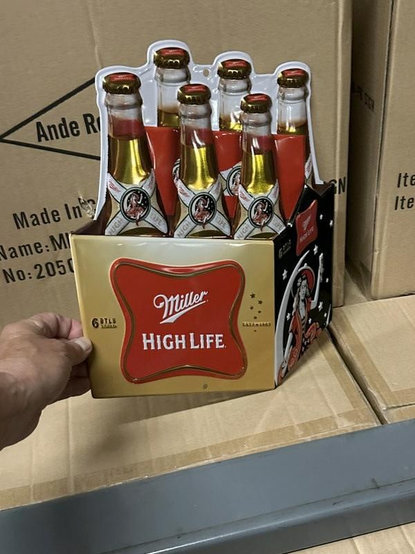 5 cases MILLER HIGH LIFE tin embossed signs (14" X 11.5") 210 pcs. (1 of 1)