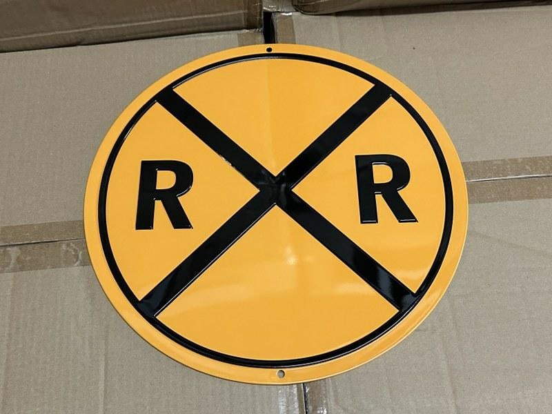 8 cases RR CROSSING tin embossed signs (14" round) 336 pcs. (1 of 1)