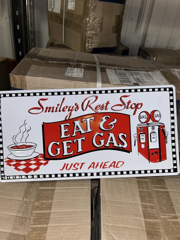 5 cases EAT & GET GAS tin embossed signs (8.5" X 17") 210 pcs. (1 of 1)