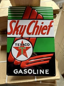 10 cases TEXACO SKY CHIEF GASOLINE tin embossed signs (18" X 12") 240 pcs.