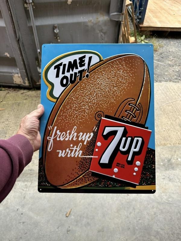 18 cases 7UP FOOTBALL tin embossed signs (17" X 13") 24 in a case, 432 pcs. (1 of 1)