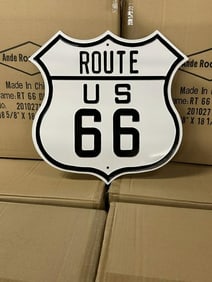 7 cases ROUTE 66 tin embossed signs (15" X 15") 42 in a case, 294 pcs.