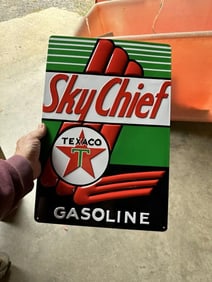 12 cases TEXACO SKY CHIEF GASOLINE tin embossed signs (18" X 12") 288 pcs.