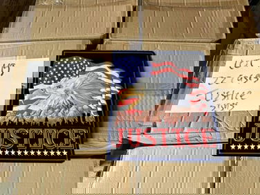 (22) cases JUSTICE tin embossed signs, measures 15" x 13", (18) in a case, total 396 pcs.