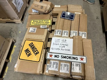 (42) boxes plus loose signs of enamel TEXACO NO SMOKING, DANGER MEN, KEEP BACK & PUMMELED SMOKERS,