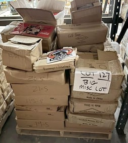 Pallet of misc. enamel & tin embossed signs including COKE, RCA, RAILROAD, SOME MAGNETS, thousands