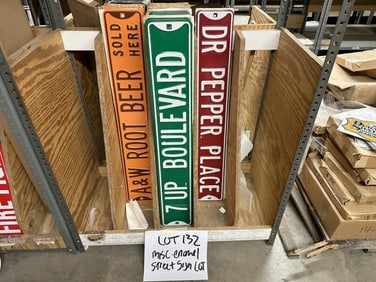 Approx. 100 pcs. porcelain street signs incl. DR. PEPPER, 7 UP & A & W….measure 36" x 6"…..