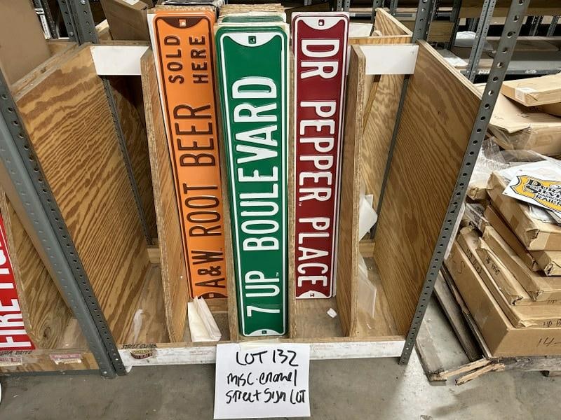Approx. 100 pcs. porcelain street signs incl. DR. PEPPER, 7 UP & A & W….measure 36" x 6"….. (1 of 2)