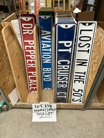 Over (100 ) pcs. Enamel Street signs, incl P T CRUISER, DR. PEPPER, LOST IN THE 50'S, AVIATION