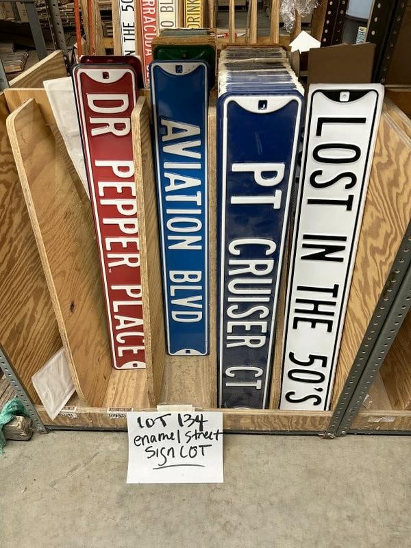 Over (100 ) pcs. Enamel Street signs, incl P T CRUISER, DR. PEPPER, LOST IN THE 50'S, AVIATION (1 of 2)