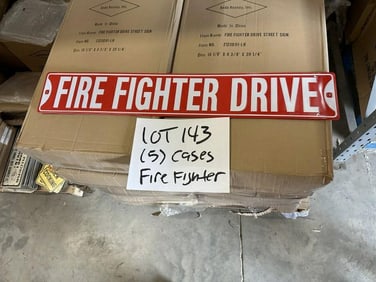 (5 cases- 210 pieces ) tin embossed signs, FIRE FIGHTER STREET SIGNS, measure 36" x 6". ( 42 in a