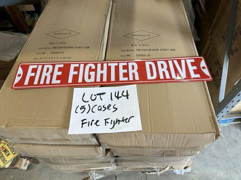 (5 cases- 210 pieces ) tin embossed signs, FIRE FIGHTER STREET SIGNS, measure 36" x 6". ( 42 in a (1 of 1)