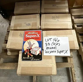 (35) cases 525 total pieces ) enamel WESTERN SUPER X SHELLS signs, they measure 14.5" x 8.75".