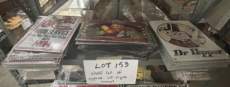 Approx. (60) pcs. Enamel signs incl. CARRY OUT FOOD SERVICE, SHAKER APPLE SAUCE & DR. PEPPER . (1 of 1)