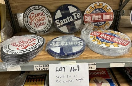 Approx. ( 55 pcs. ) enamel signs- RAILROAD - includes ATLANTIC COAST LINE, SANTA FE, MANITOU &