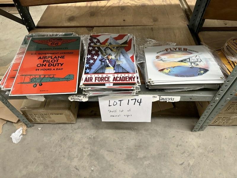 Over (60) enamel signs to include - PHILLIPS 66, AIR FORCE, SPIRIT OF ST. LOUIS…… (1 of 3)