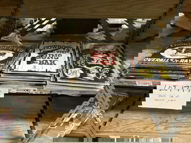 Over (60) enamel signs to include COWHIDE BRAND, COWBOY & BUFFALO BILL CODY WILD WEST SHOW…..