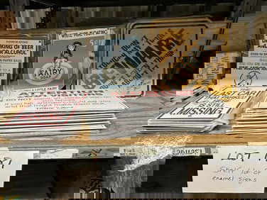 Over (75) enamel signs to incl. FAIRY SOAP, ZOO VISITORS, TOOLS, PARKING, DRINKING……