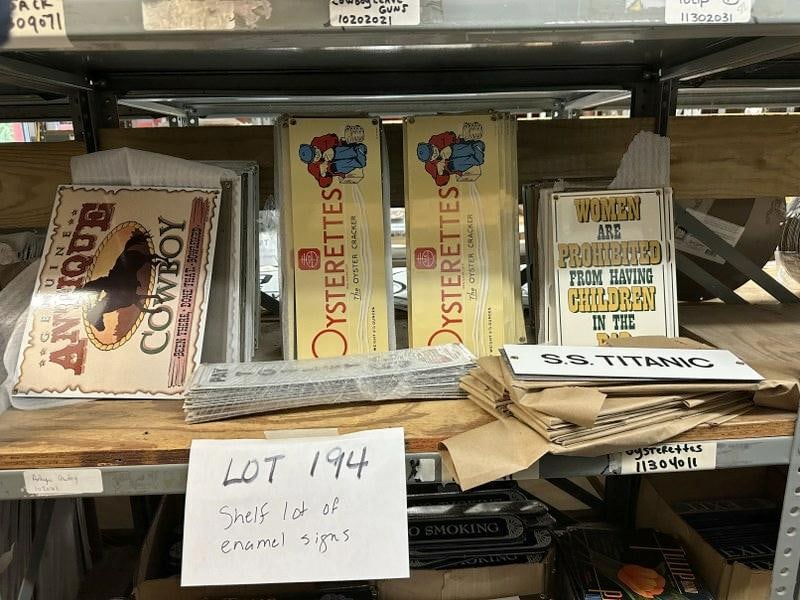 Over (150) enamel signs to include - COWBOY, OYSTERETTES, RR, SS TITANIC, WOMEN PROHIBITED…… (1 of 4)