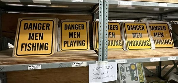 Over (75) enamel signs to include FISHING, PLAYING, WORKING, DRINKING…..