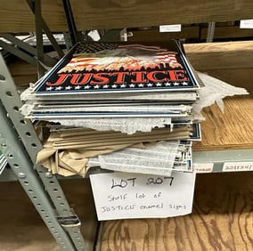 Over (50) enamel JUSTICE signs…..