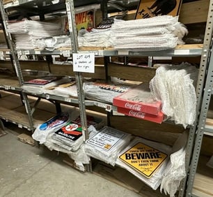 (6) shelves of tin embossed signs, to include LIONEL, COORS LIGHT, HERSHEY'S SYRUP, BEAR CROSSING,