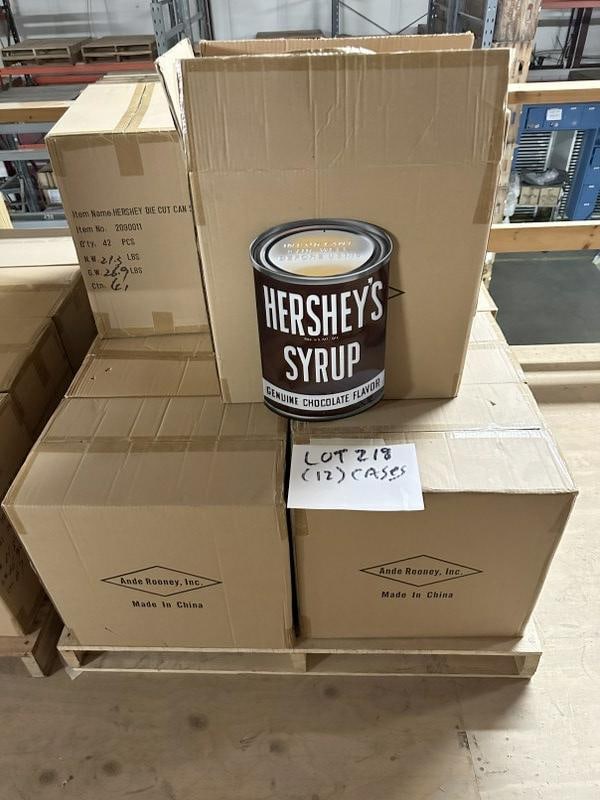 (10) cases tin embossed HERSHEY'S SYRUP signs, they measure 15" x 9", ( 42 in a case ), 420 total (1 of 1)